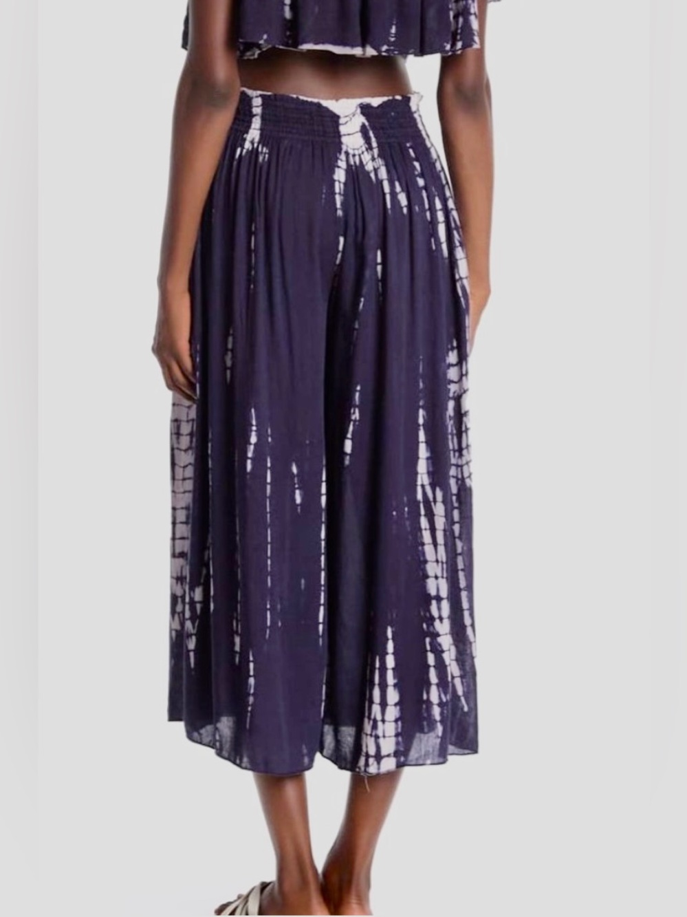 Boho Me Navy Tie Dye Wide Leg Culotte Pants Size M Boho Resort Beach - Picture 5 of 10